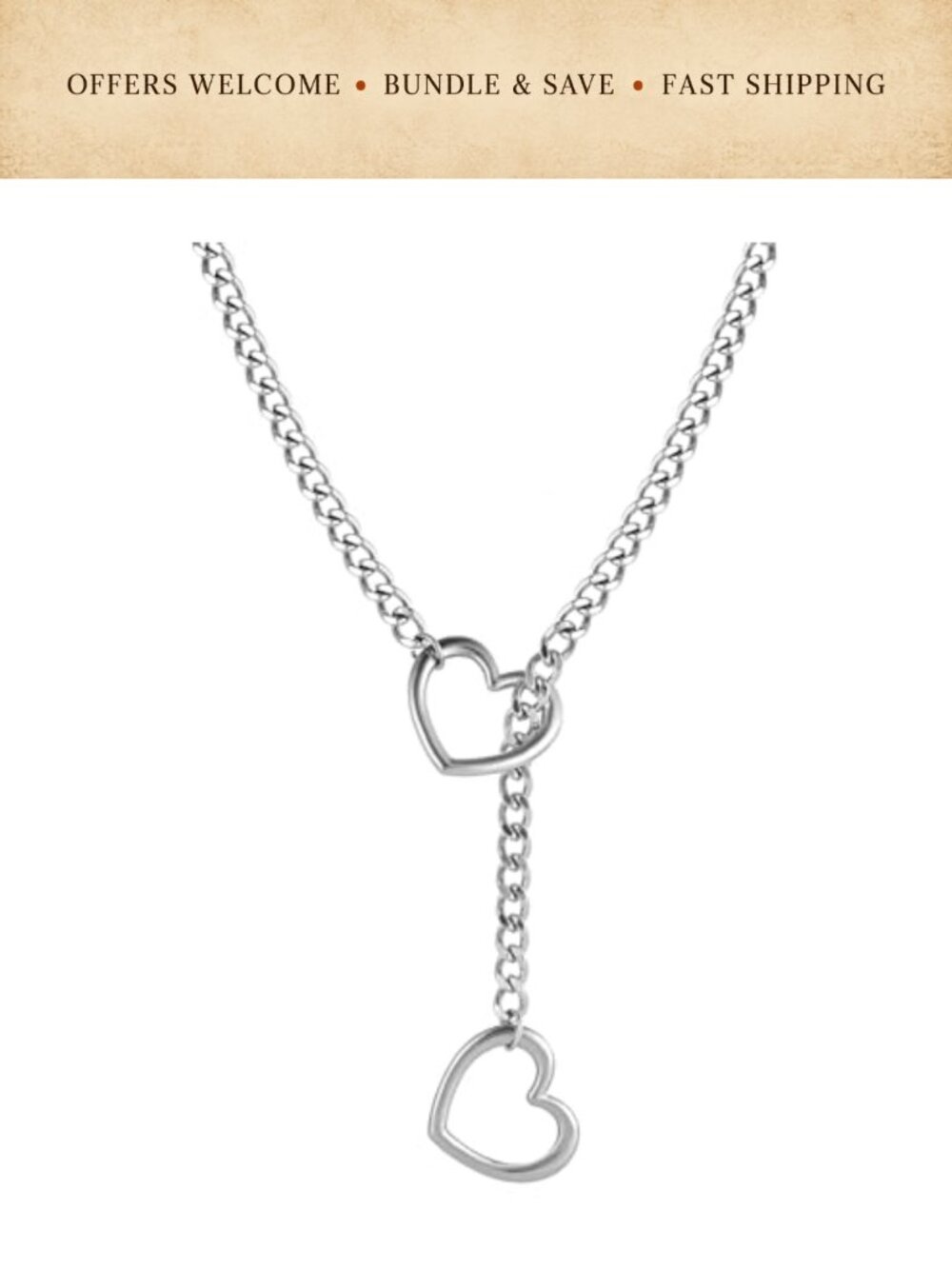 Heart O-Ring Slip Chain Necklace Stainless Steel Cuban Chain Punk Choker